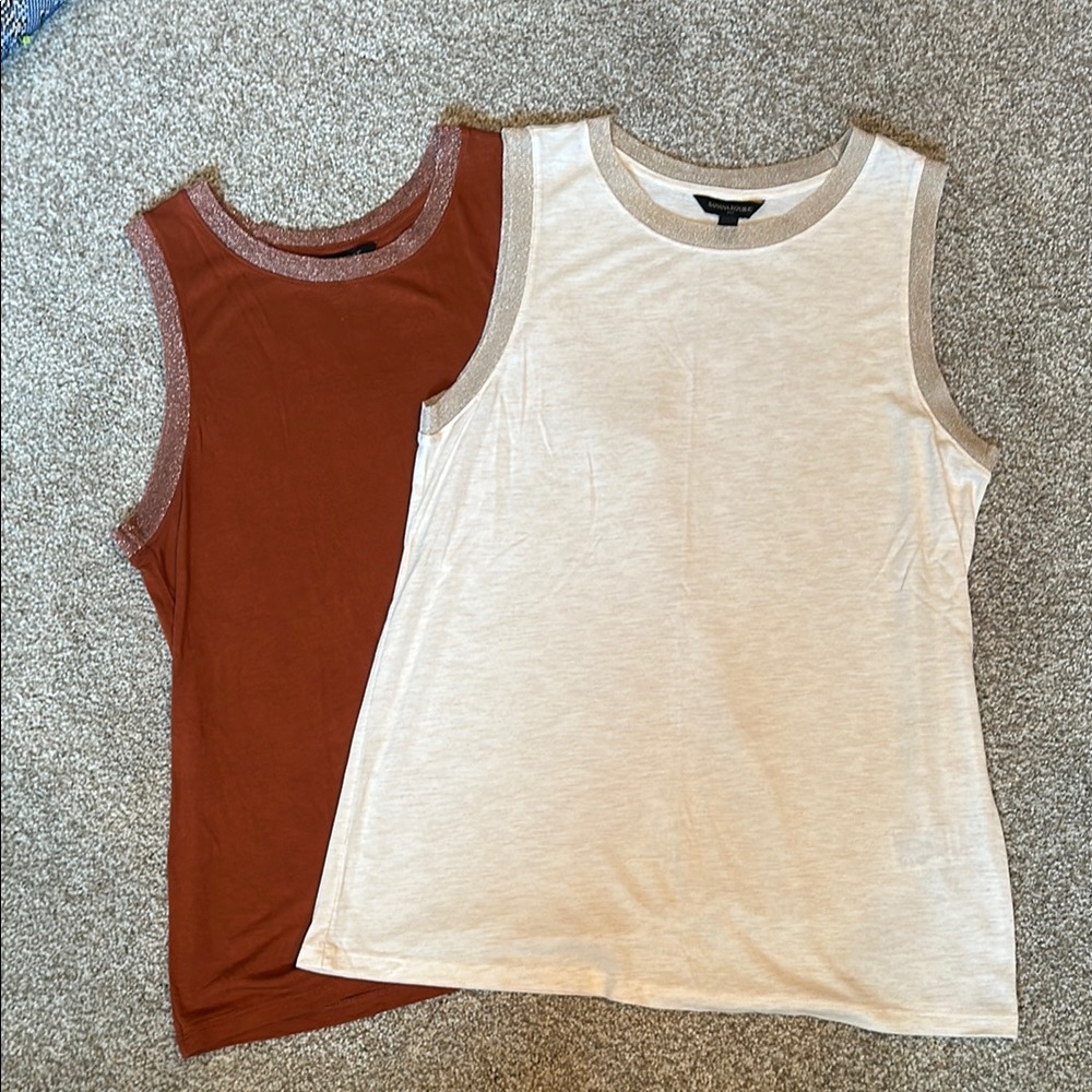 Banana Republic Women’s Burnt Orange and Cream Tank Tops Size S